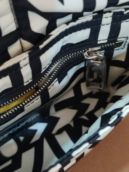 Fendi x Marc Jacobs Vitello Seta Logo Print Black & White Baguette Mini