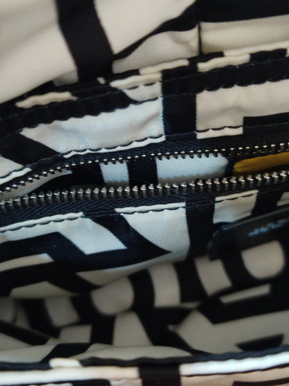 Fendi x Marc Jacobs Vitello Seta Logo Print Black & White Baguette Mini