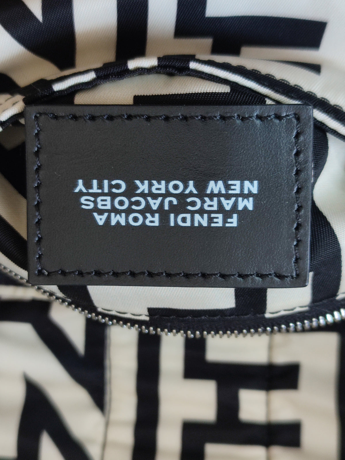 Fendi x Marc Jacobs Vitello Seta Logo Print Black & White Baguette Mini