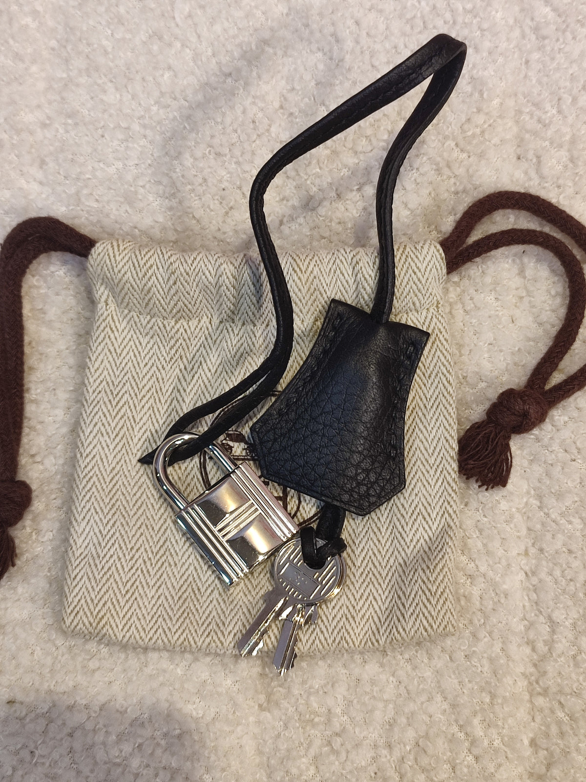 Hermes Palladium Lockset with Clochette Clemence Noir
