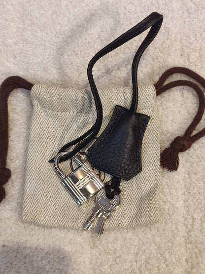 Hermes Palladium Lockset with Clochette Clemence Noir