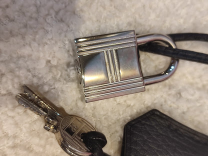 Hermes Palladium Lockset with Clochette Clemence Noir