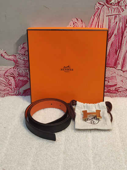 Hermes Noir/Poppy Orange Leather Belt Stamp T 2015