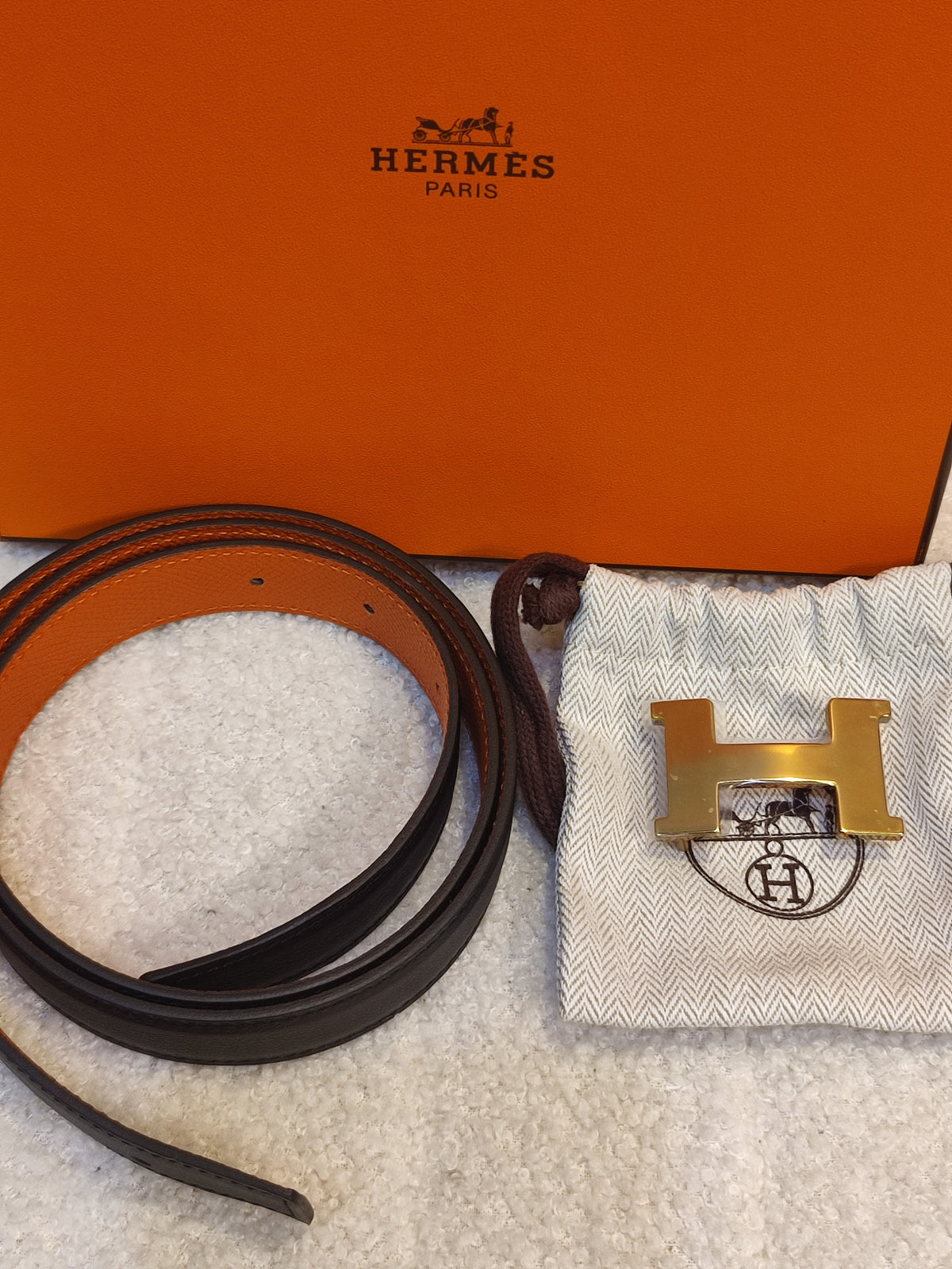 Hermes Noir/Poppy Orange Leather Belt Stamp T 2015