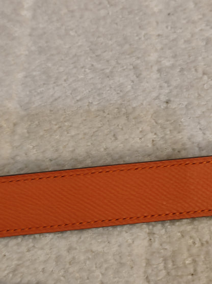 Hermes Noir/Poppy Orange Leather Belt Stamp T 2015