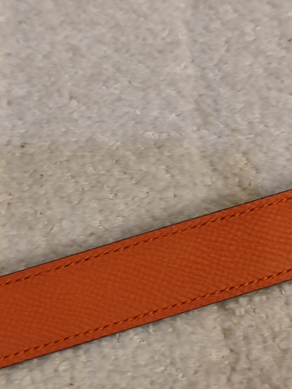 Hermes Noir/Poppy Orange Leather Belt Stamp T 2015