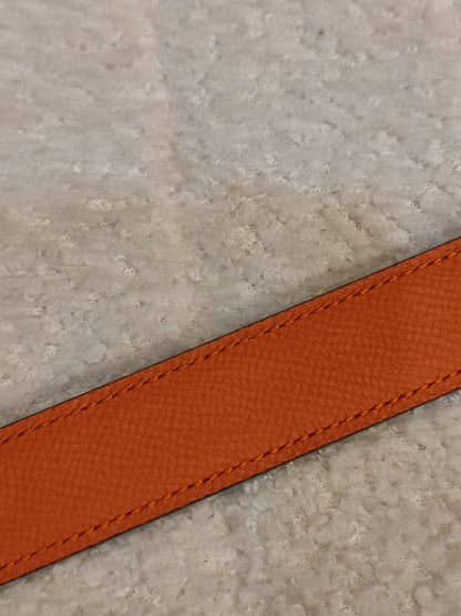 Hermes Noir/Poppy Orange Leather Belt Stamp T 2015