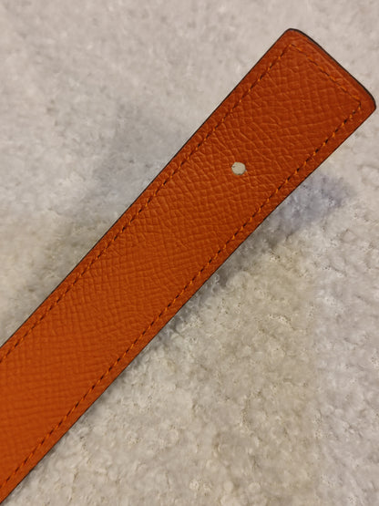 Hermes Noir/Poppy Orange Leather Belt Stamp T 2015