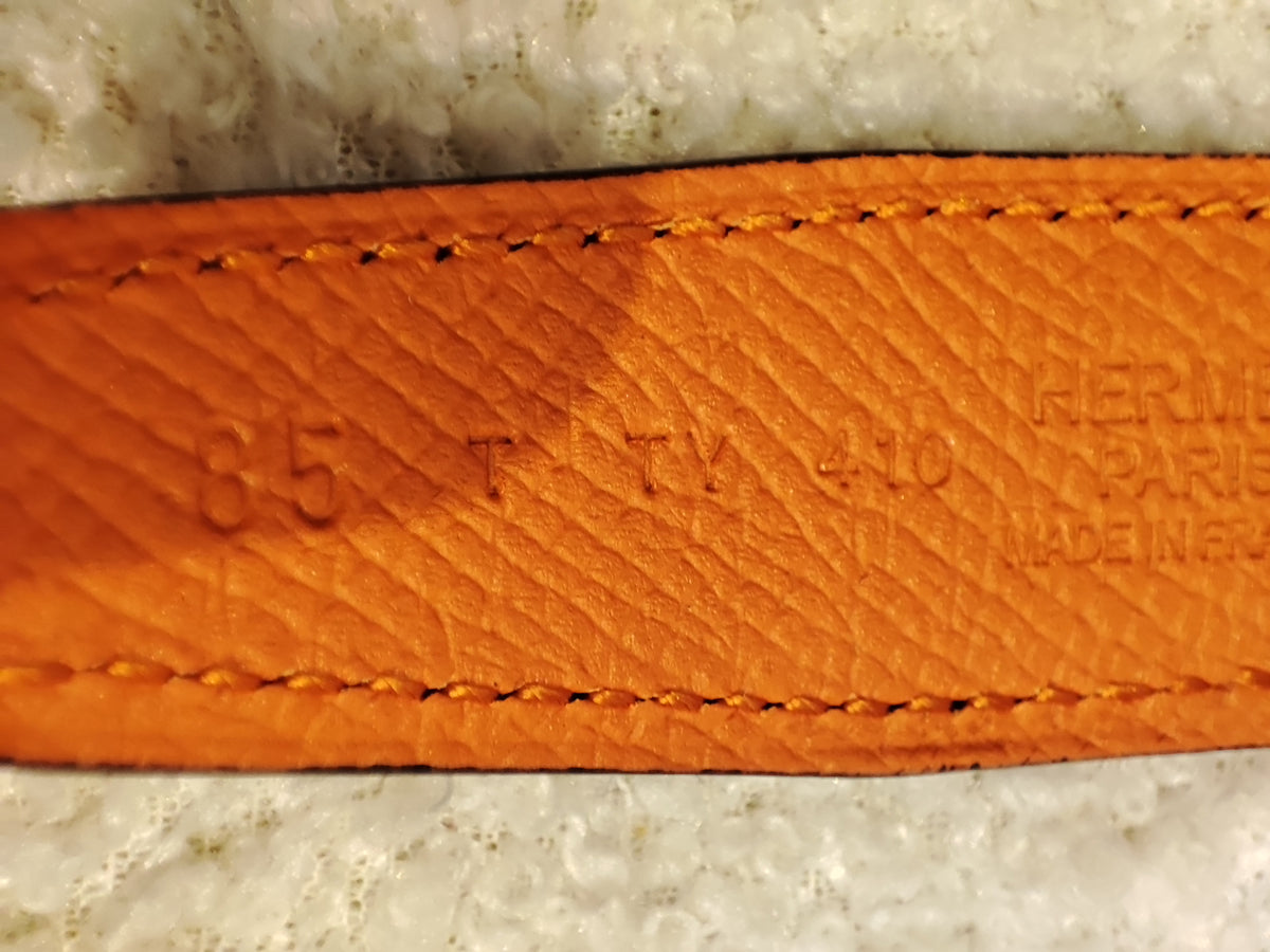 Hermes Noir/Poppy Orange Leather Belt Stamp T 2015