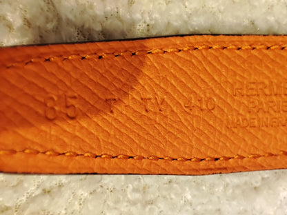 Hermes Noir/Poppy Orange Leather Belt Stamp T 2015