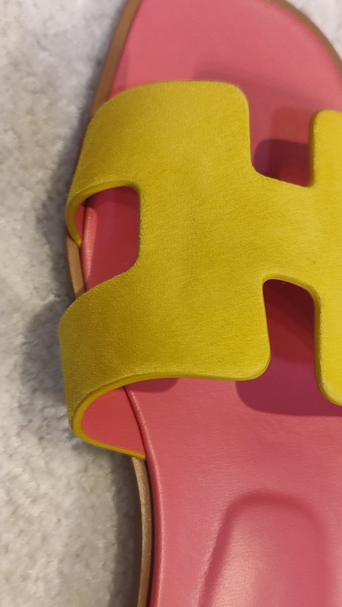 Hermes Oran Jaune/Rose Azalee Suede/Leather Size 37 1/2