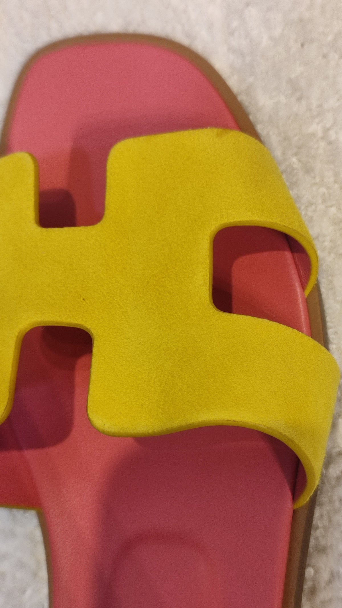 Hermes Oran Jaune/Rose Azalee Suede/Leather Size 37 1/2