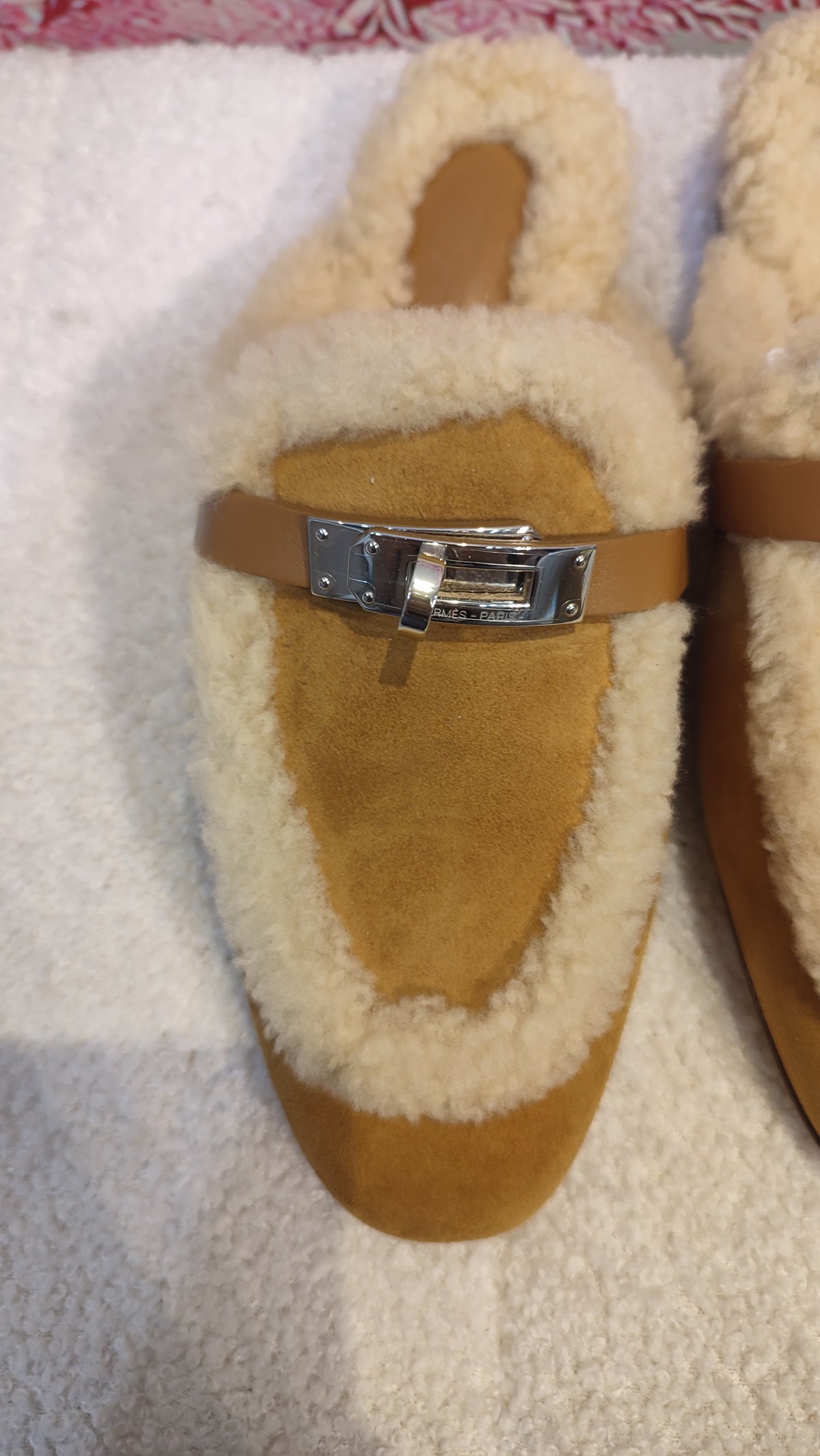 Hermes Oz Shearling/Suede Mules Natural Size 35