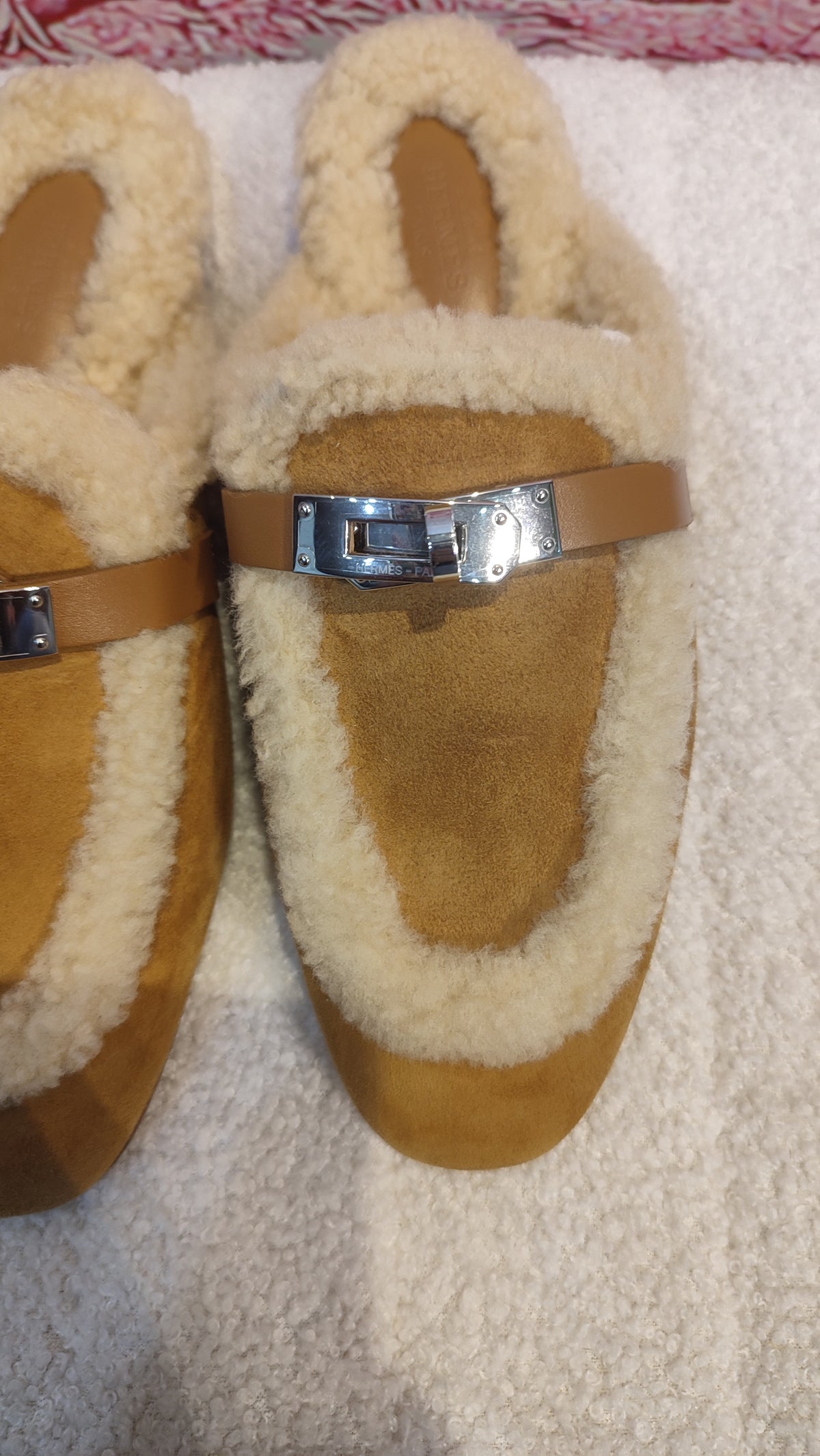 Hermes Oz Shearling/Suede Mules Natural Size 35