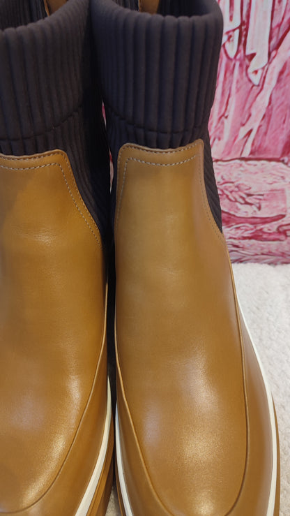 Hermes Vadrouille Chelsea Brown Ankle Boots Size 37