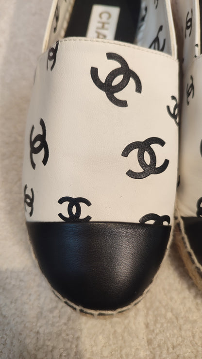 Chanel Lambskin CC Print Espadrille Black and White Size 36