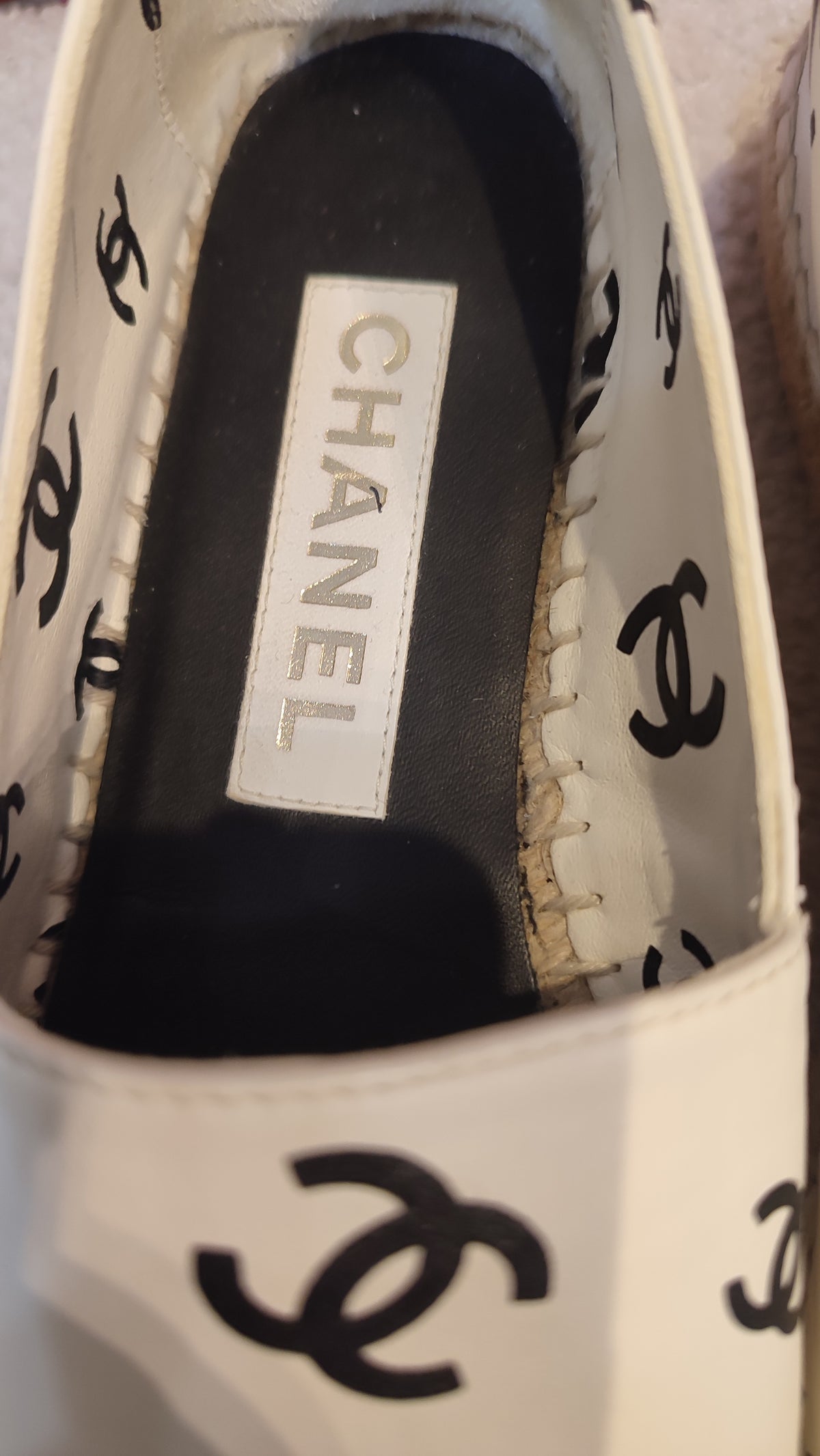 Chanel Lambskin CC Print Espadrille Black and White Size 36