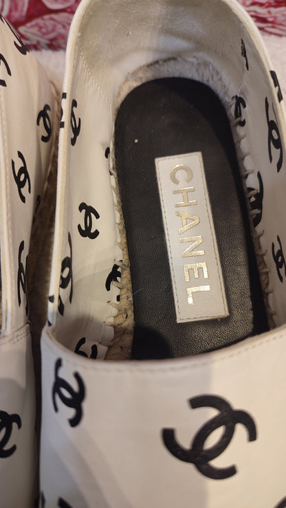 Chanel Lambskin CC Print Espadrille Black and White Size 36