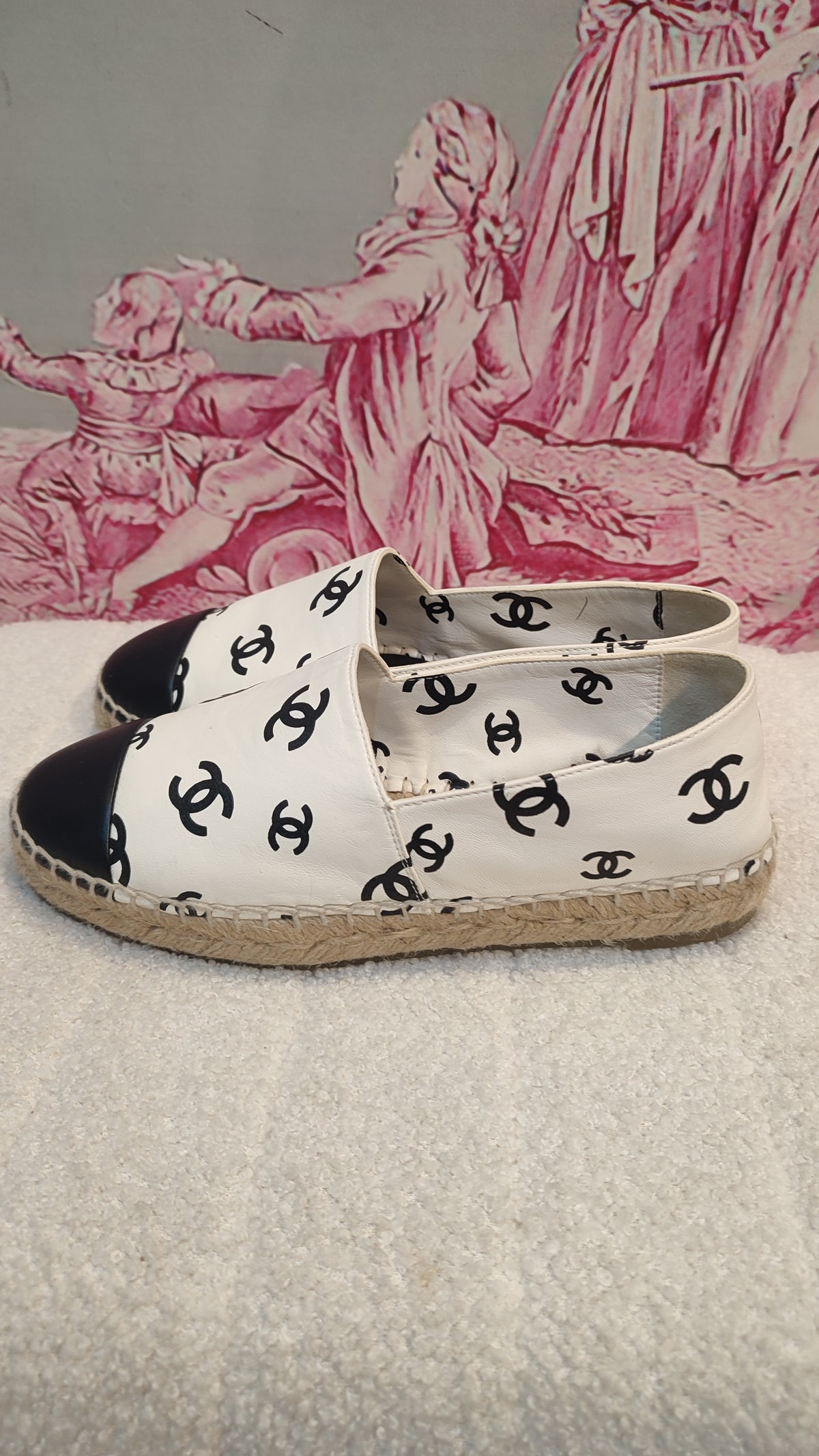 Chanel Lambskin CC Print Espadrille Black and White Size 36