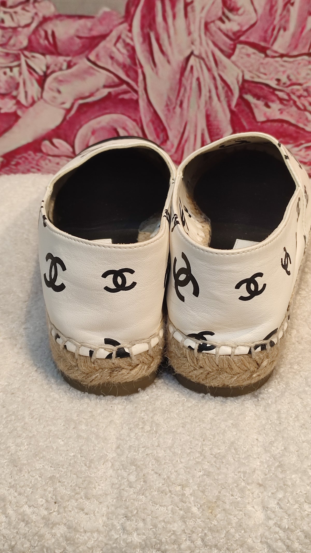 Chanel Lambskin CC Print Espadrille Black and White Size 36
