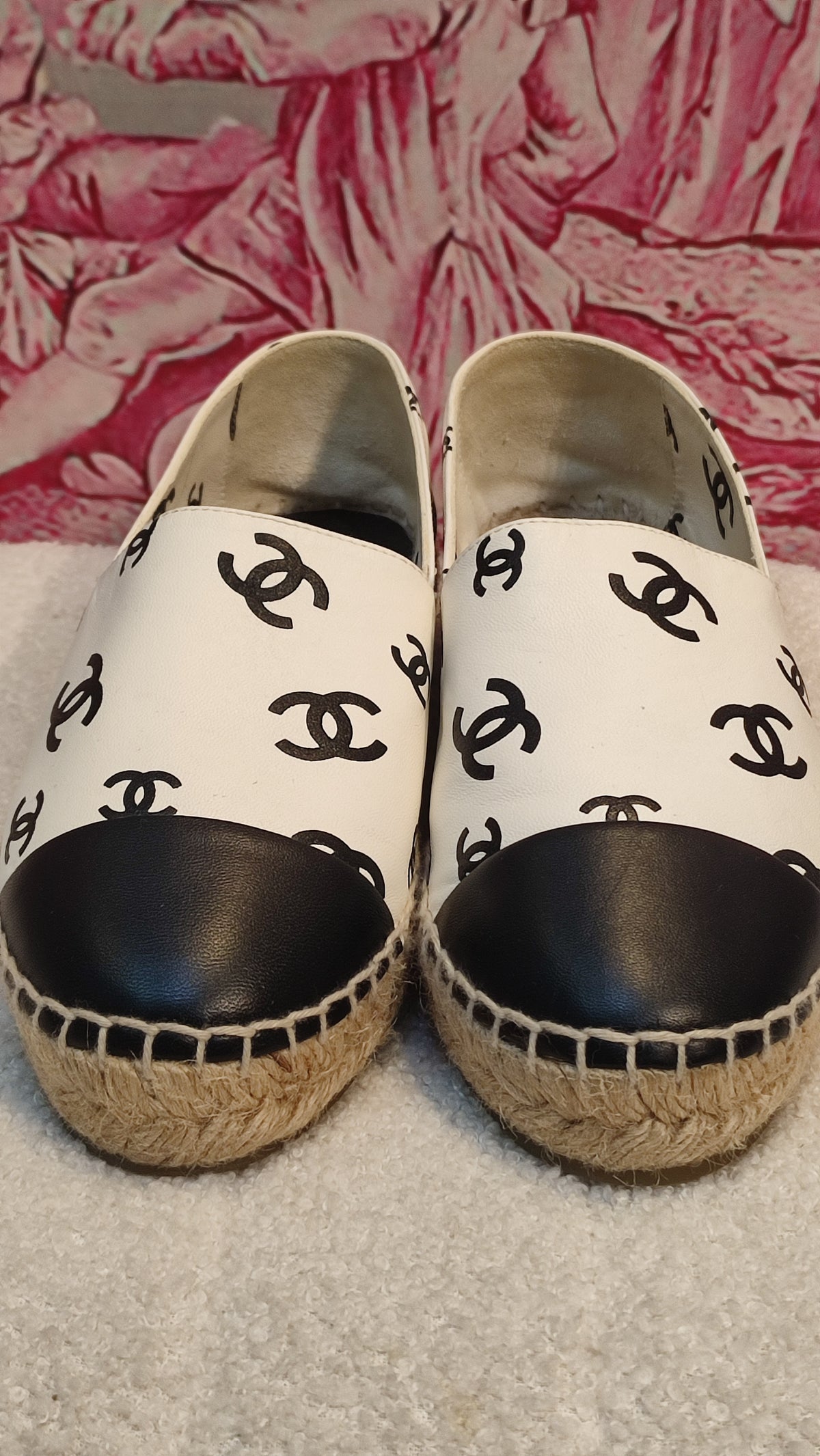 Chanel Lambskin CC Print Espadrille Black and White Size 36