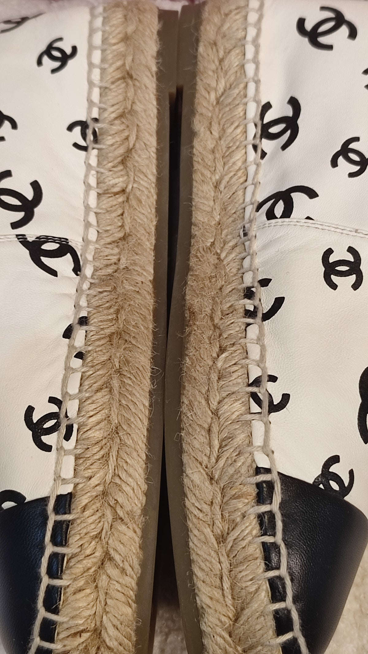 Chanel Lambskin CC Print Espadrille Black and White Size 36