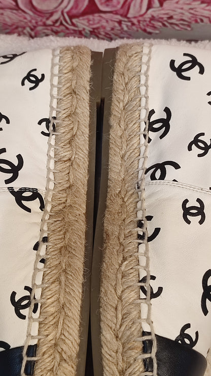 Chanel Lambskin CC Print Espadrille Black and White Size 36