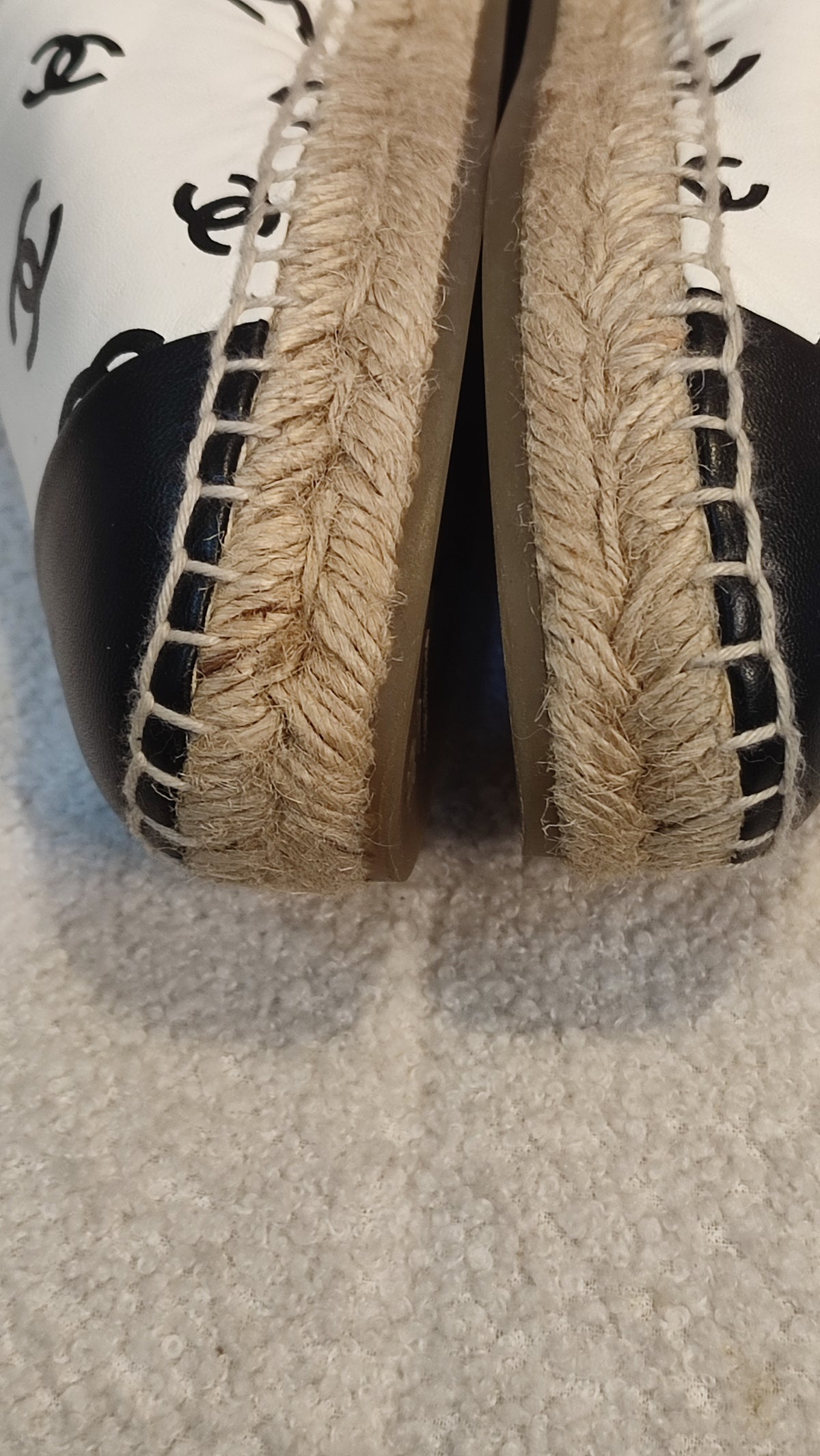 Chanel Lambskin CC Print Espadrille Black and White Size 36