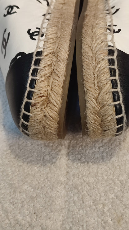 Chanel Lambskin CC Print Espadrille Black and White Size 36