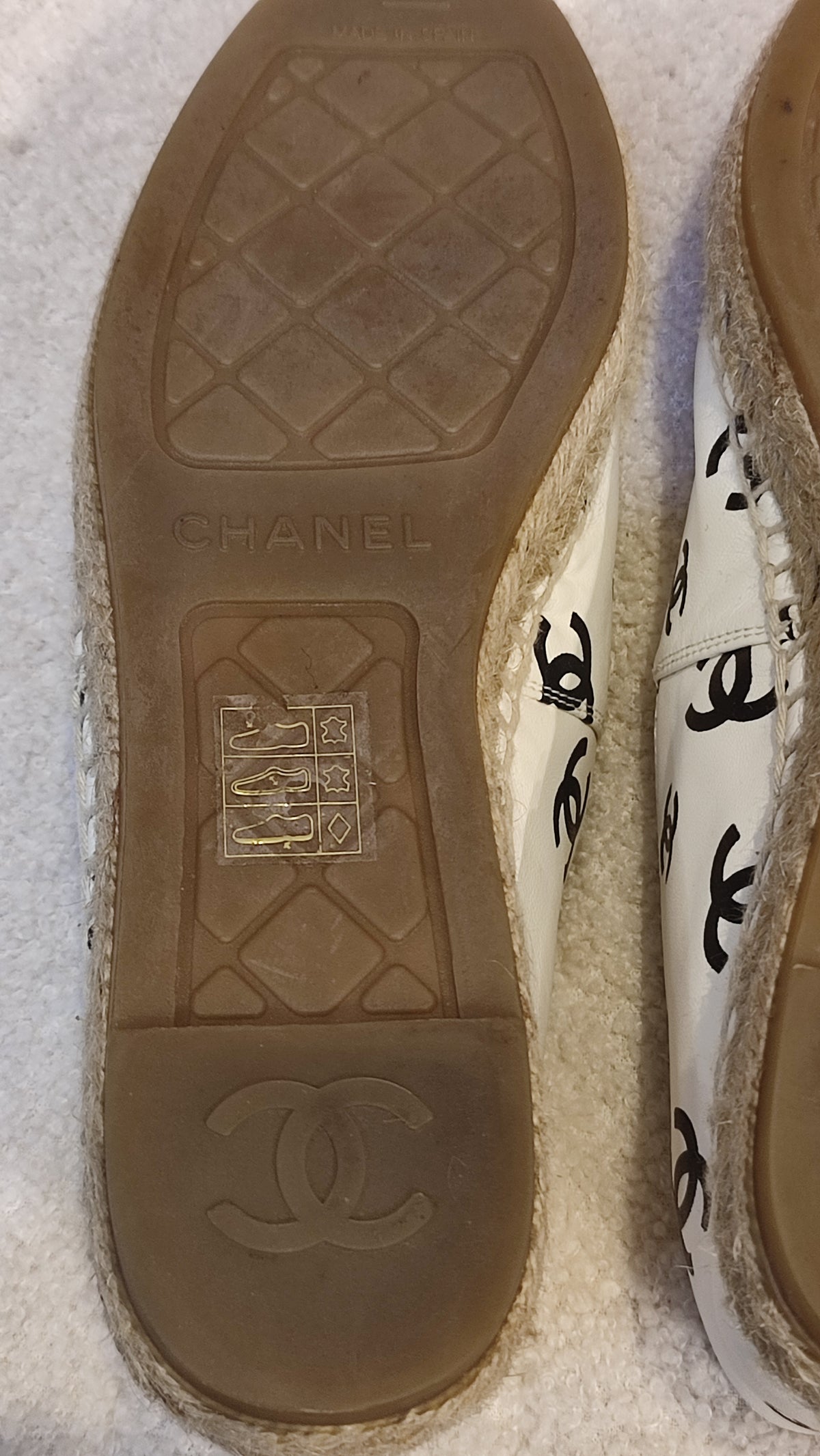 Chanel Lambskin CC Print Espadrille Black and White Size 36