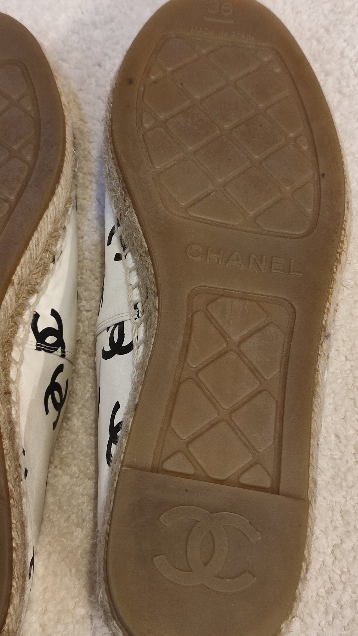 Chanel Lambskin CC Print Espadrille Black and White Size 36