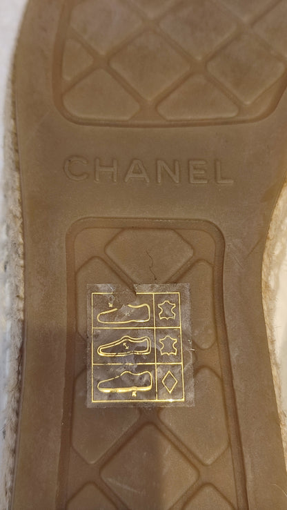 Chanel Lambskin CC Print Espadrille Black and White Size 36