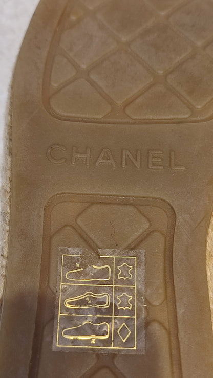 Chanel Lambskin CC Print Espadrille Black and White Size 36