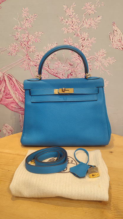 Hermes Kelly 28 Bleu Zanzibar Togo Stamp A 2017