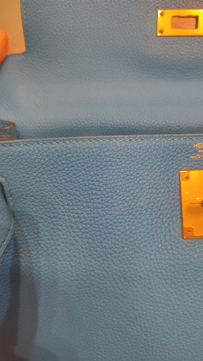 Hermes Kelly 28 Bleu Zanzibar Togo Stamp A 2017