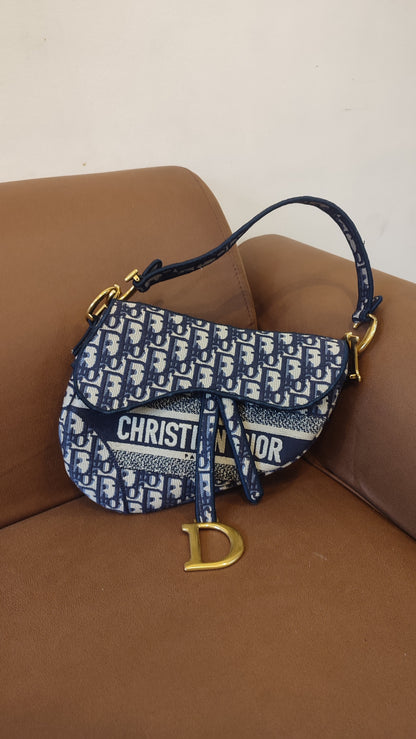 Dior Saddle Oblique Denim Blue Medium
