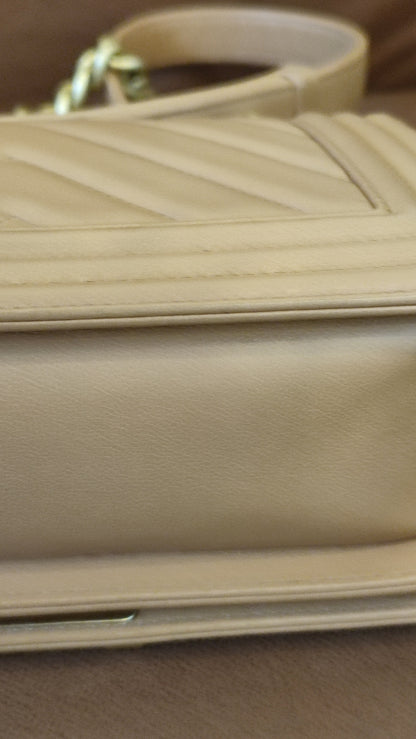 Chanel CC Le Boy Chevron Lambskin Beige Small Series 28