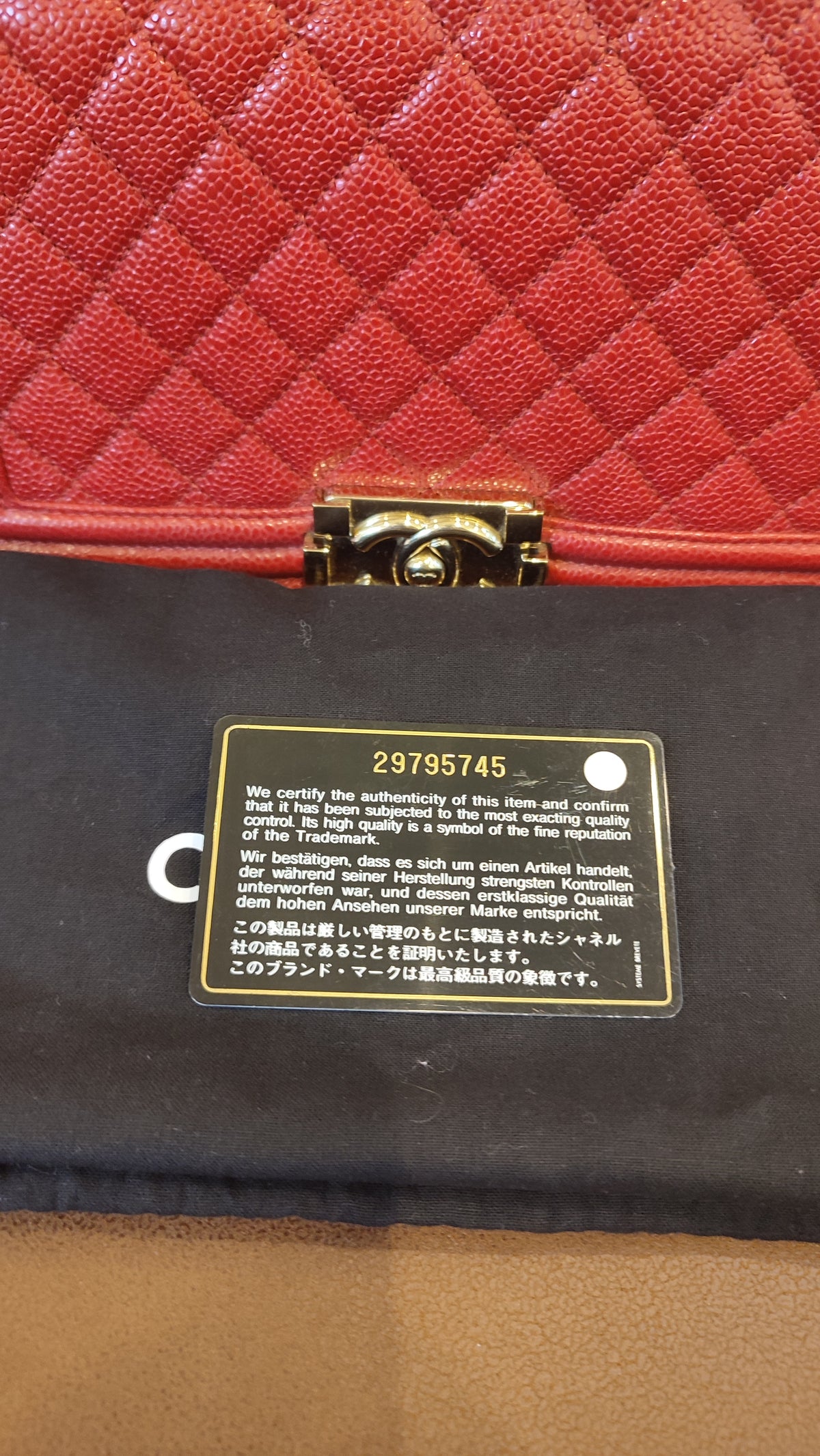 Chanel CC Le Boy Caviar Red Old Medium Series 29