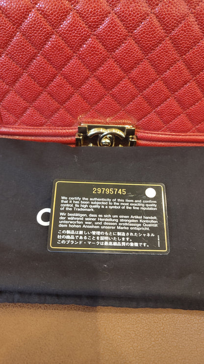 Chanel CC Le Boy Caviar Red Old Medium Series 29