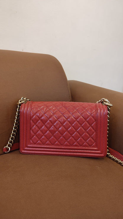 Chanel CC Le Boy Caviar Red Old Medium Series 29