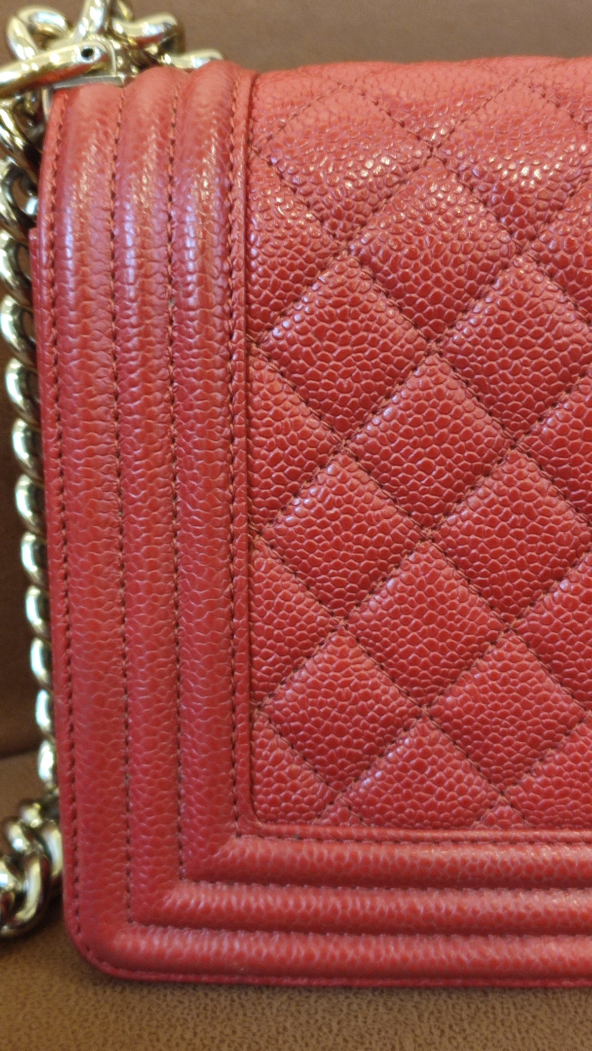 Chanel CC Le Boy Caviar Red Old Medium Series 29