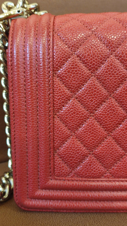 Chanel CC Le Boy Caviar Red Old Medium Series 29