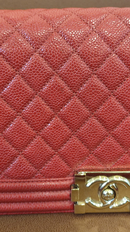 Chanel CC Le Boy Caviar Red Old Medium Series 29