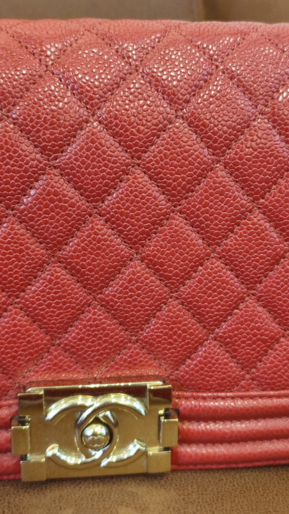 Chanel CC Le Boy Caviar Red Old Medium Series 29
