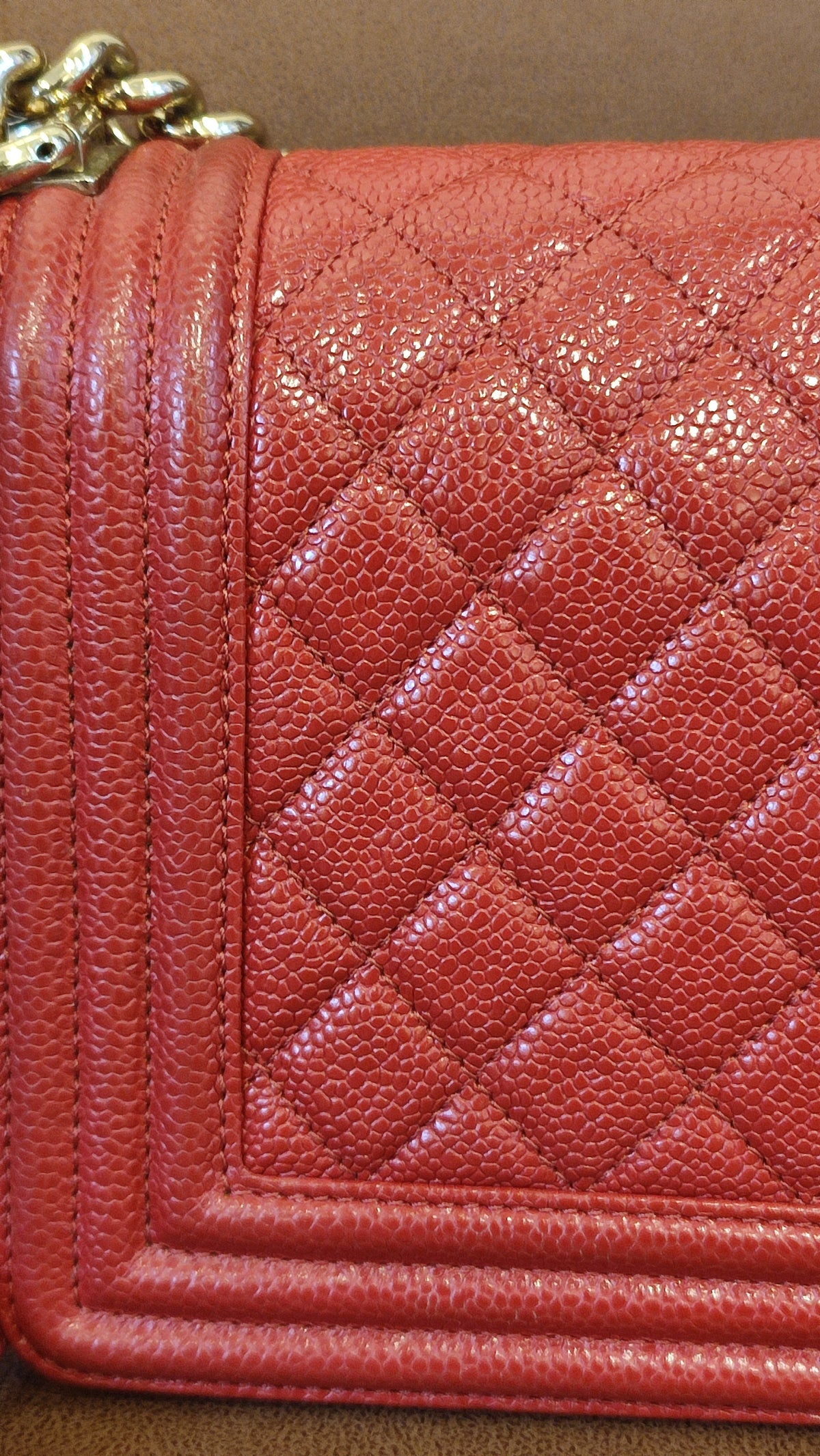Chanel CC Le Boy Caviar Red Old Medium Series 29