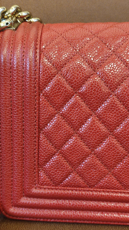 Chanel CC Le Boy Caviar Red Old Medium Series 29