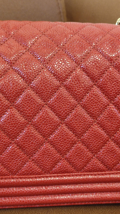 Chanel CC Le Boy Caviar Red Old Medium Series 29