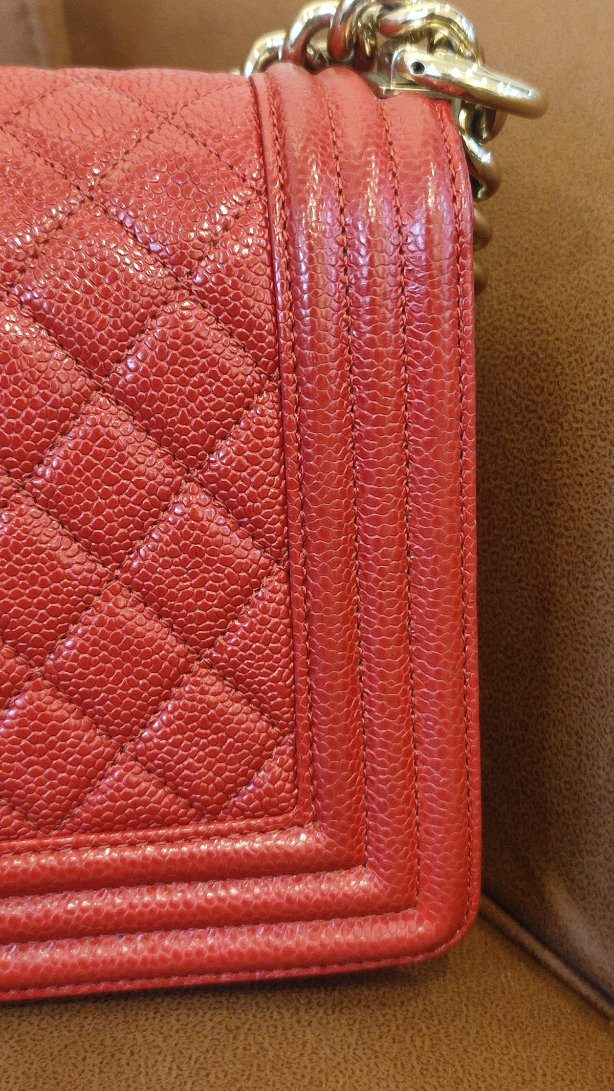 Chanel CC Le Boy Caviar Red Old Medium Series 29