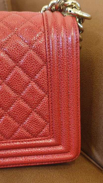 Chanel CC Le Boy Caviar Red Old Medium Series 29