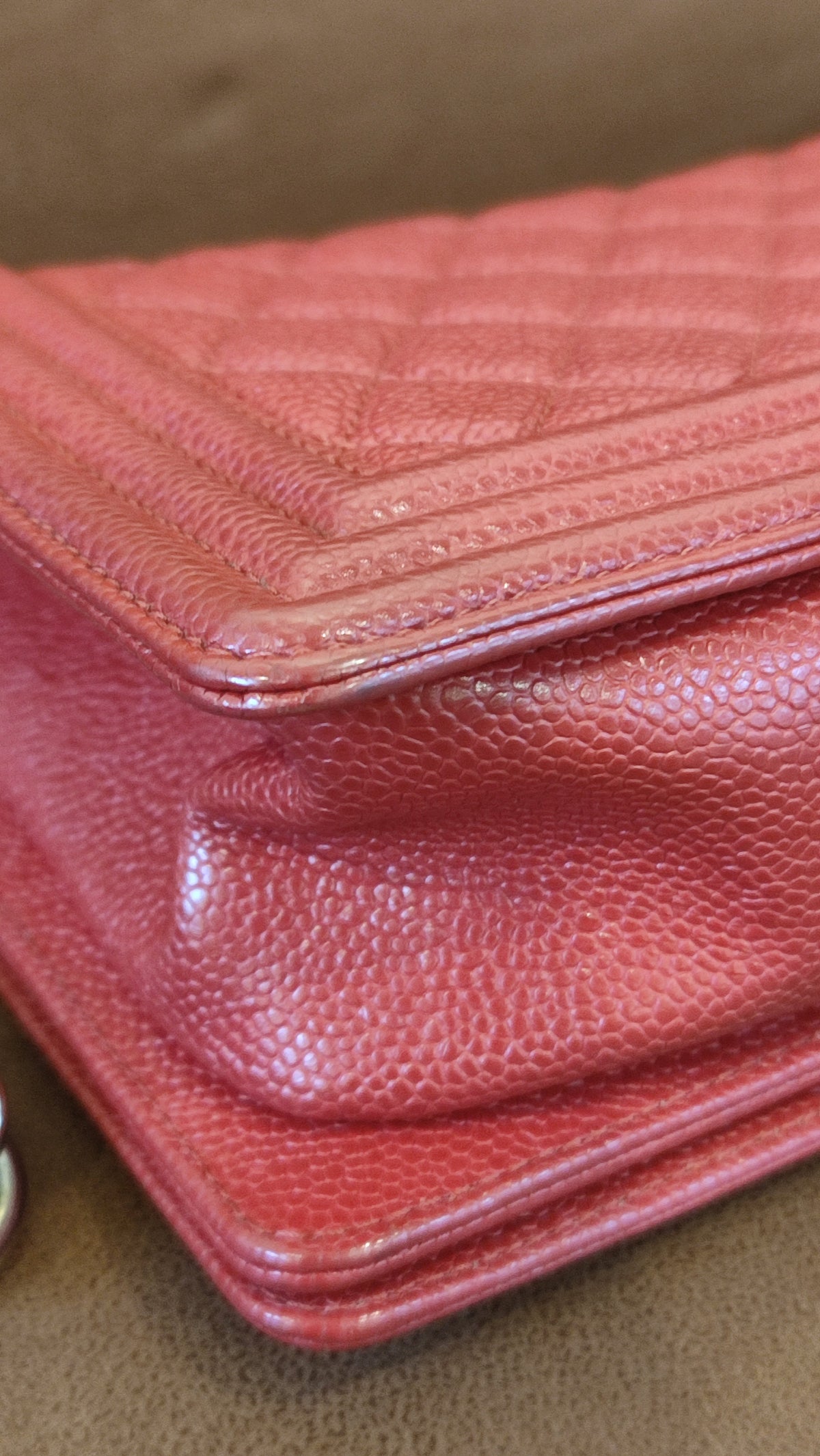 Chanel CC Le Boy Caviar Red Old Medium Series 29